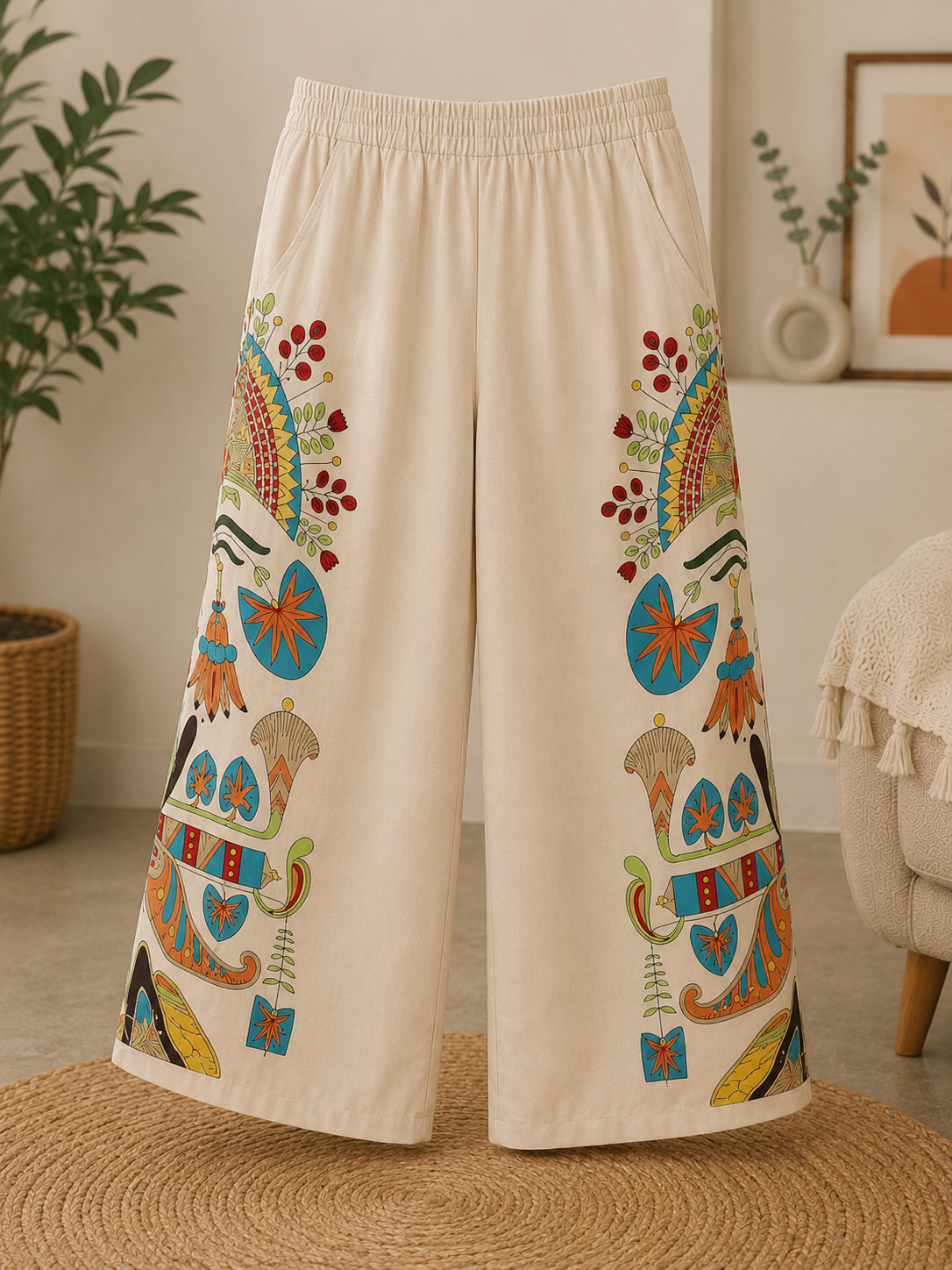 Sunlit Boho Mustard Co-Ord Set | Tassel Shirt & Printed Palazzo