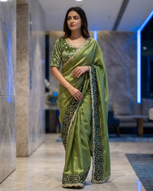 EMERALD ROYALE EMBROIDERED SAREE