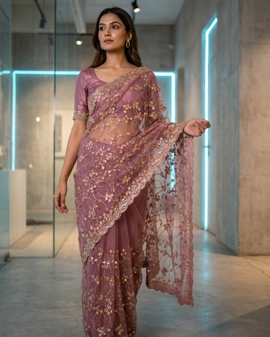 Rose Gold Bloom Saree