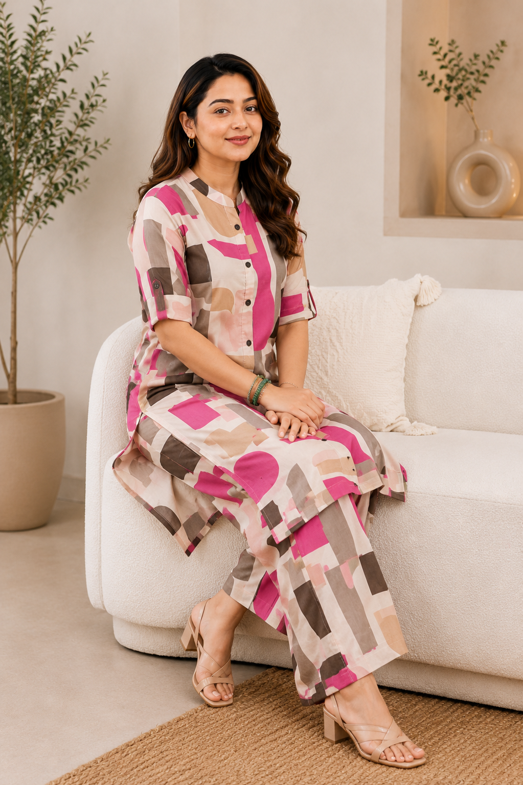 Blush Mosaic Pink Abstract Printed Cotton Co-Ord Set