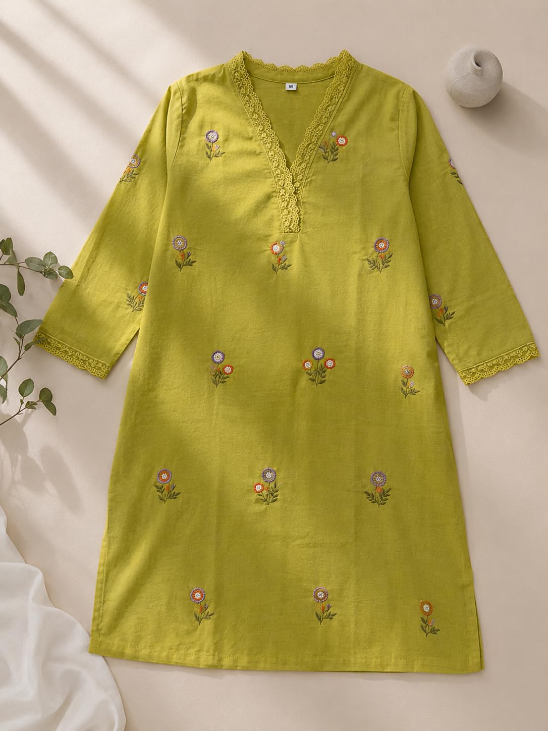Women Olive Green Embroidered Kurta Pant Dupatta Set