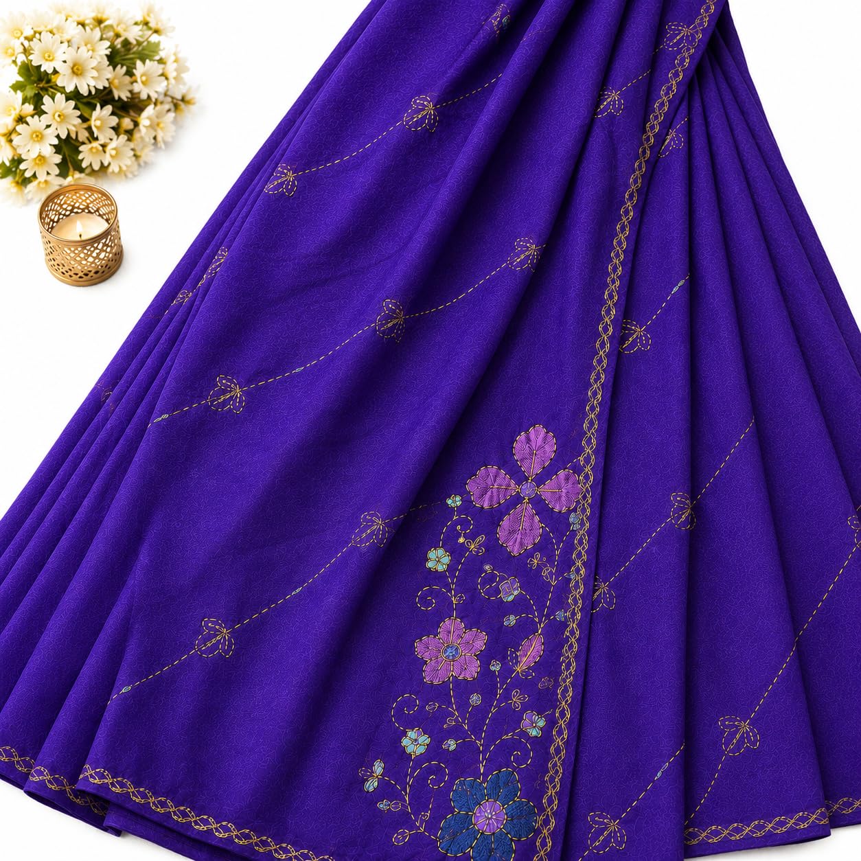 Women Purple Silk Saree, Elegant Designer Drape