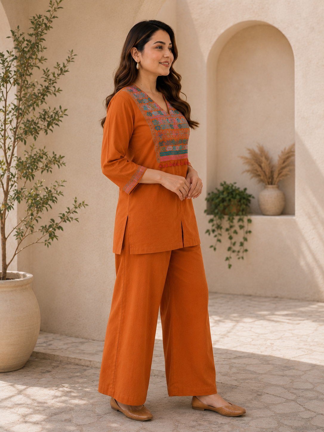Co-ord set in warm earthy orange