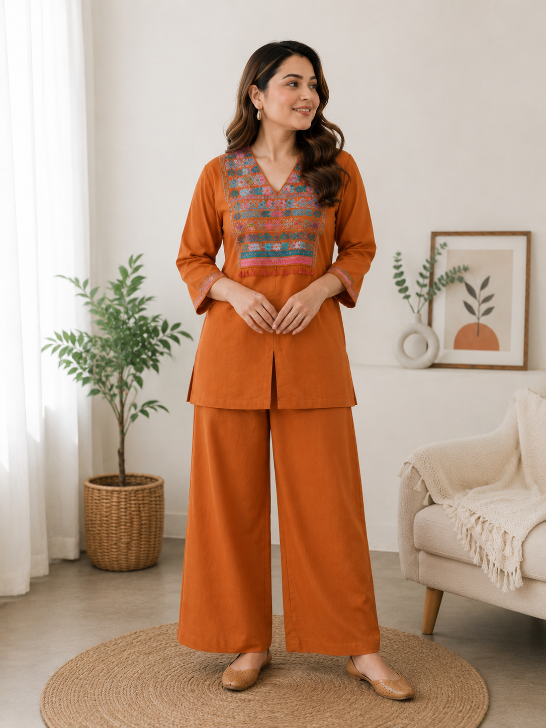 Co-ord set in warm earthy orange