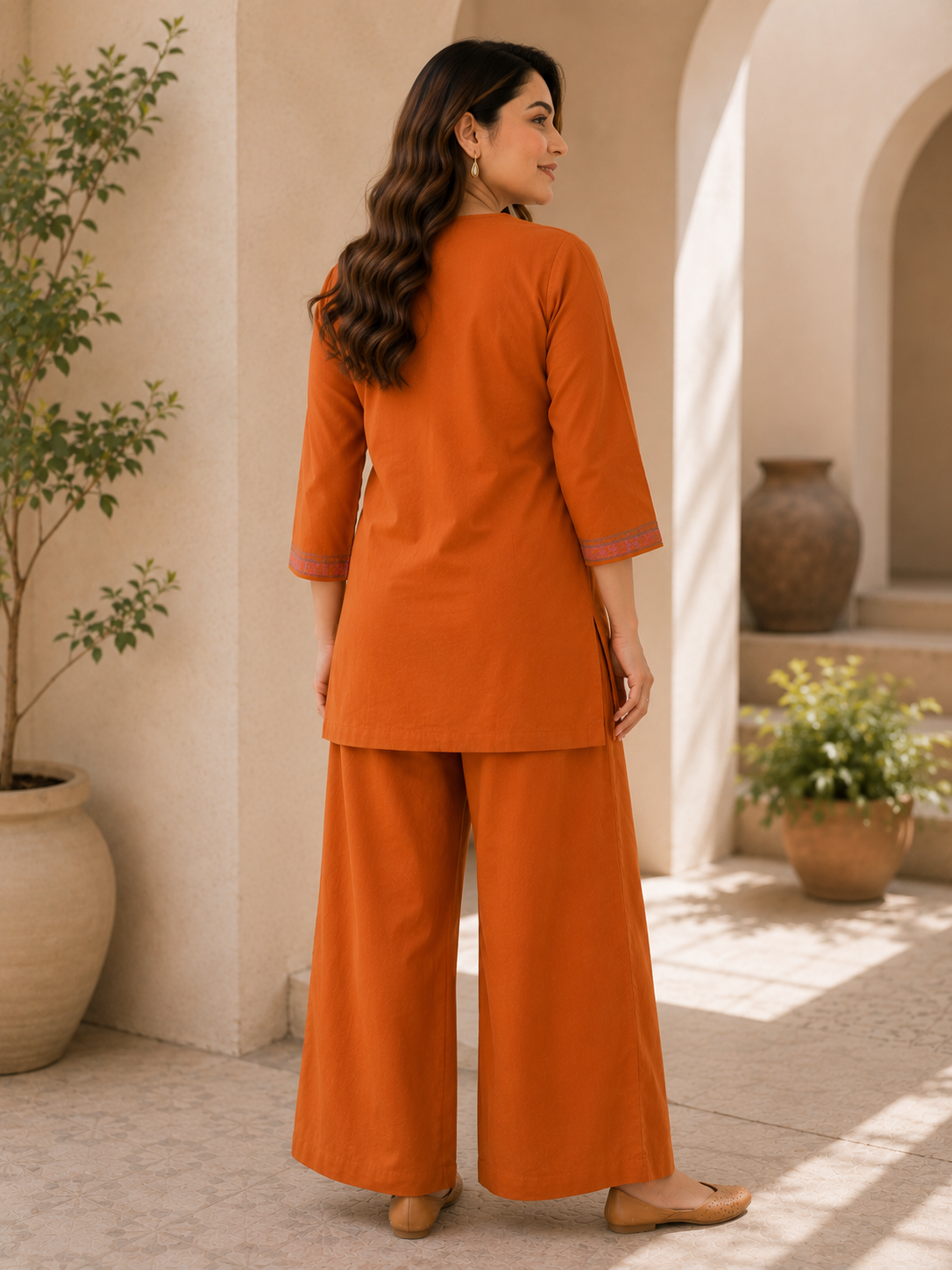 Co-ord set in warm earthy orange
