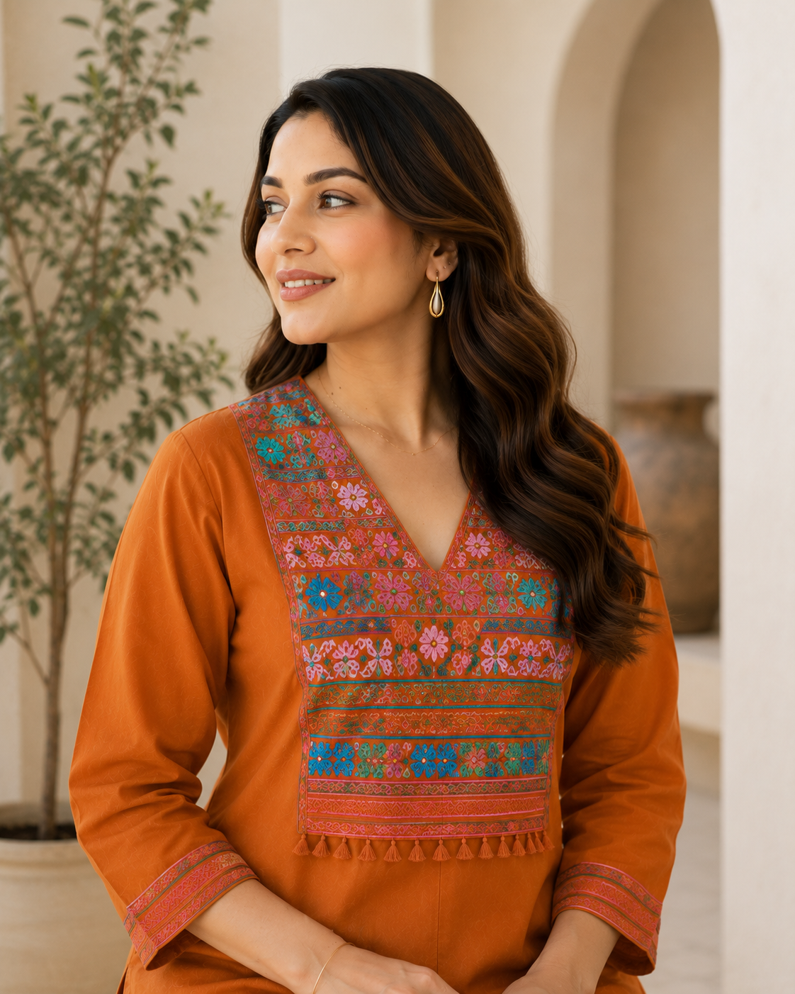 Co-ord set in warm earthy orange
