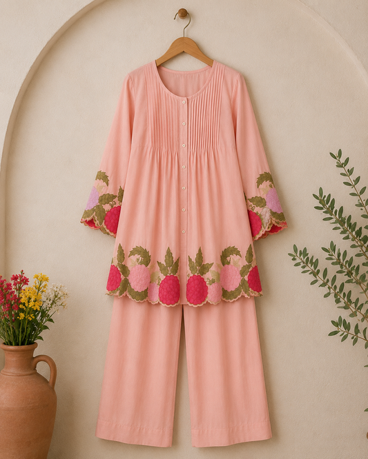 Handcrafted Embroidery Co-ord Set Pink