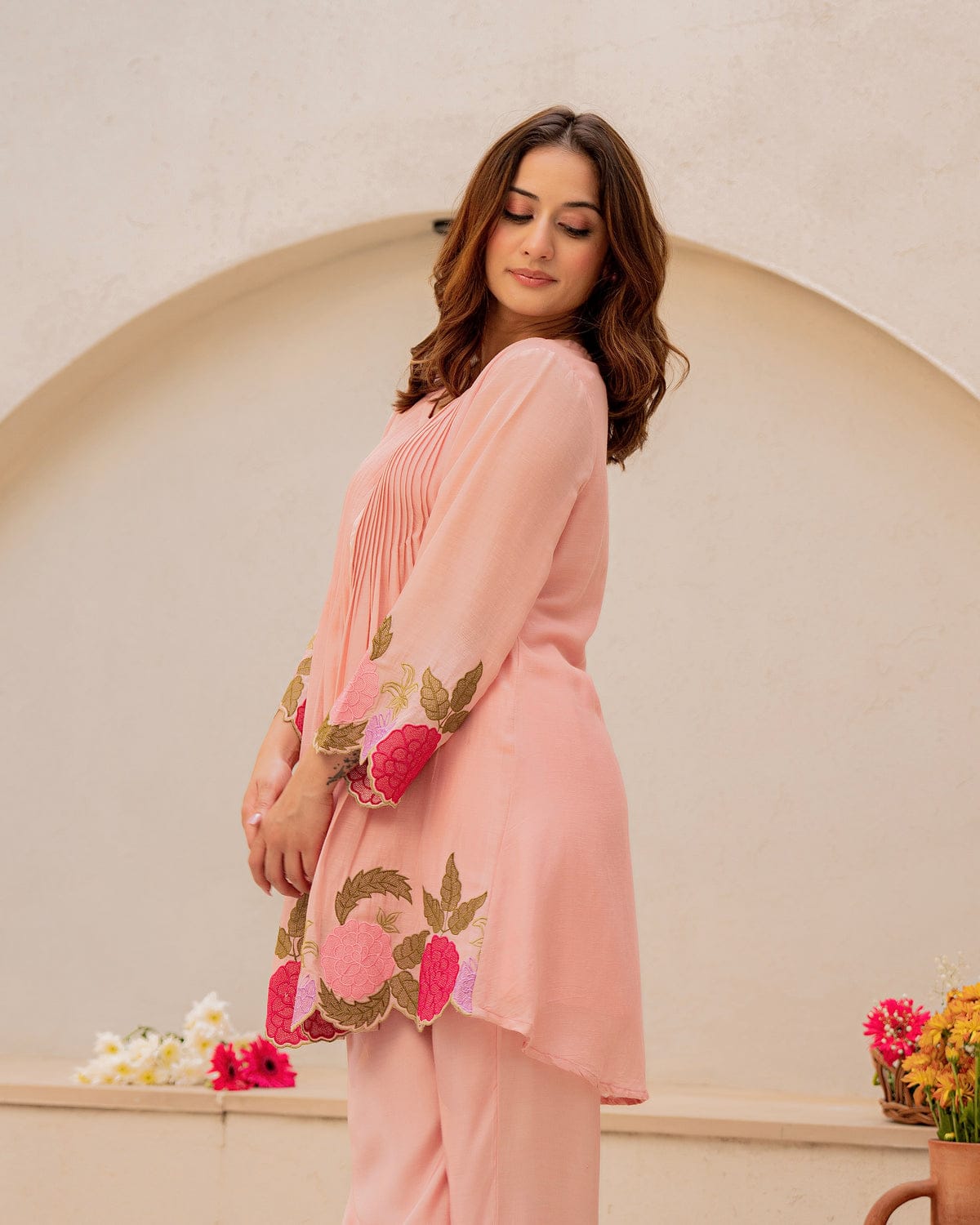 Handcrafted Embroidery Co-ord Set Pink