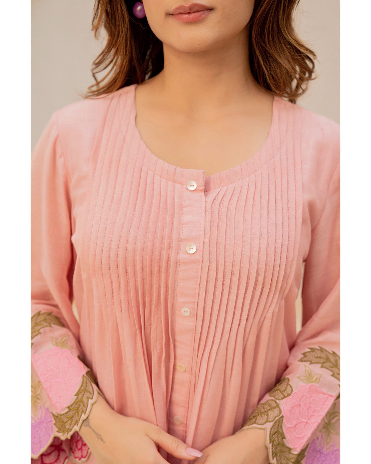 Handcrafted Embroidery Co-ord Set Pink