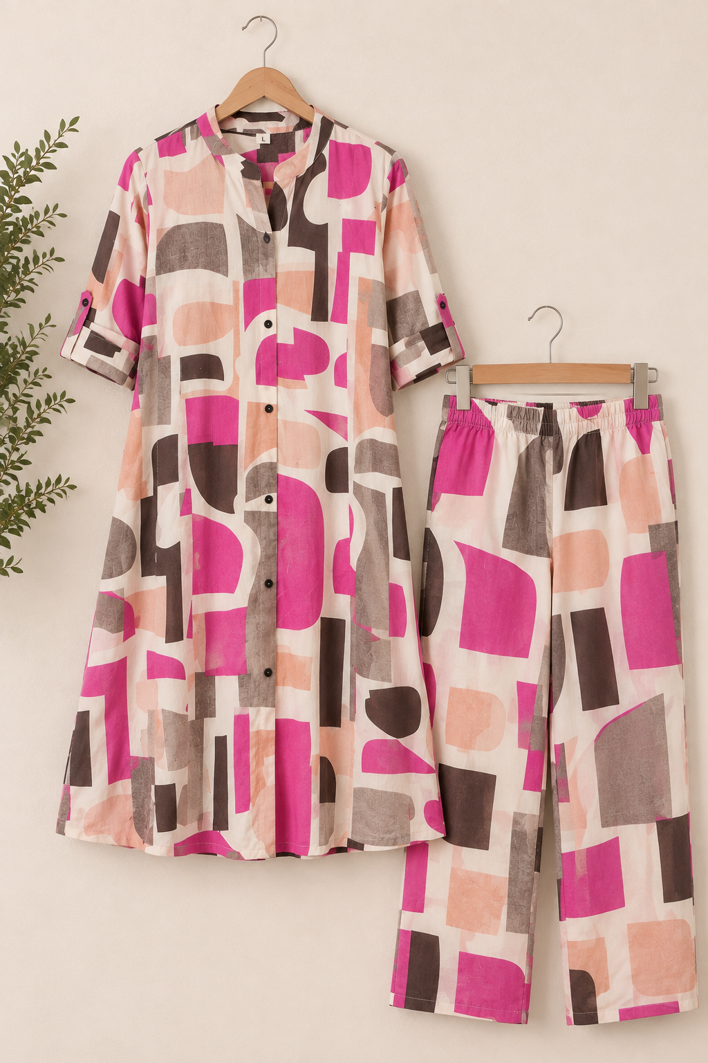Blush Mosaic Pink Abstract Printed Cotton Co-Ord Set