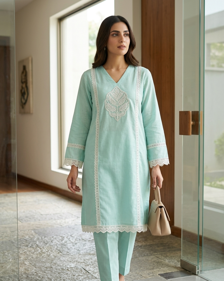 Mint Grace Embroidered Co-Ord Set